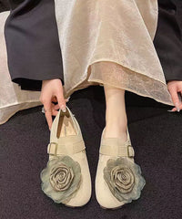 Khaki Floral Faux Leather Soft Splicing Flat Shoes For Women