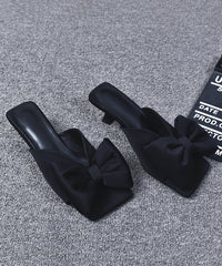 Black High Heel Bow Splicing Slide Sandals