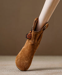 Khaki Suede Splicing Boho Wedge Boots