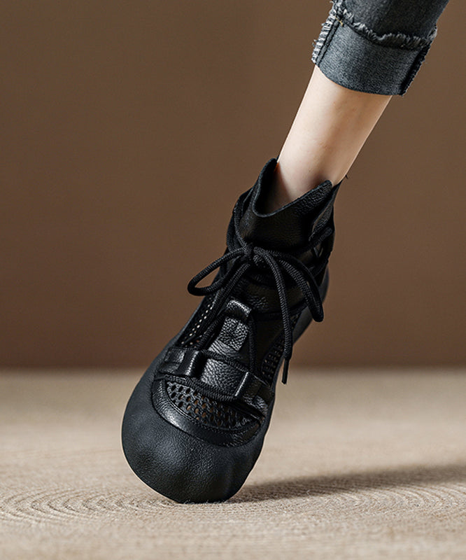 Chocolate Lace Up Splicing Platform Breathable Hollow Out Boots