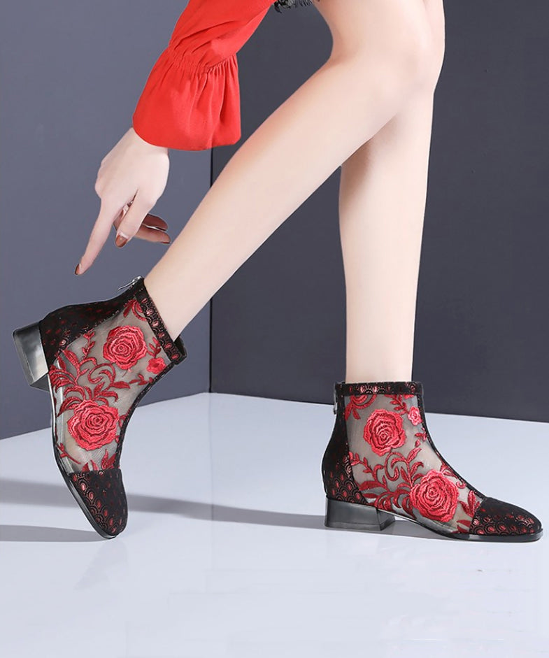 Blue Hollow Out Breathable Mesh Splicing Ankle Boots