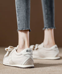 Pink Suede Women Lace Up Splicing Casual Flat Shoes