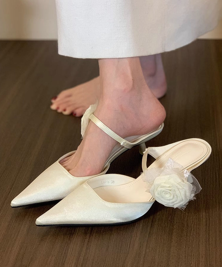 Black Floral Splicing Stiletto Slide Sandals Pointed Toe