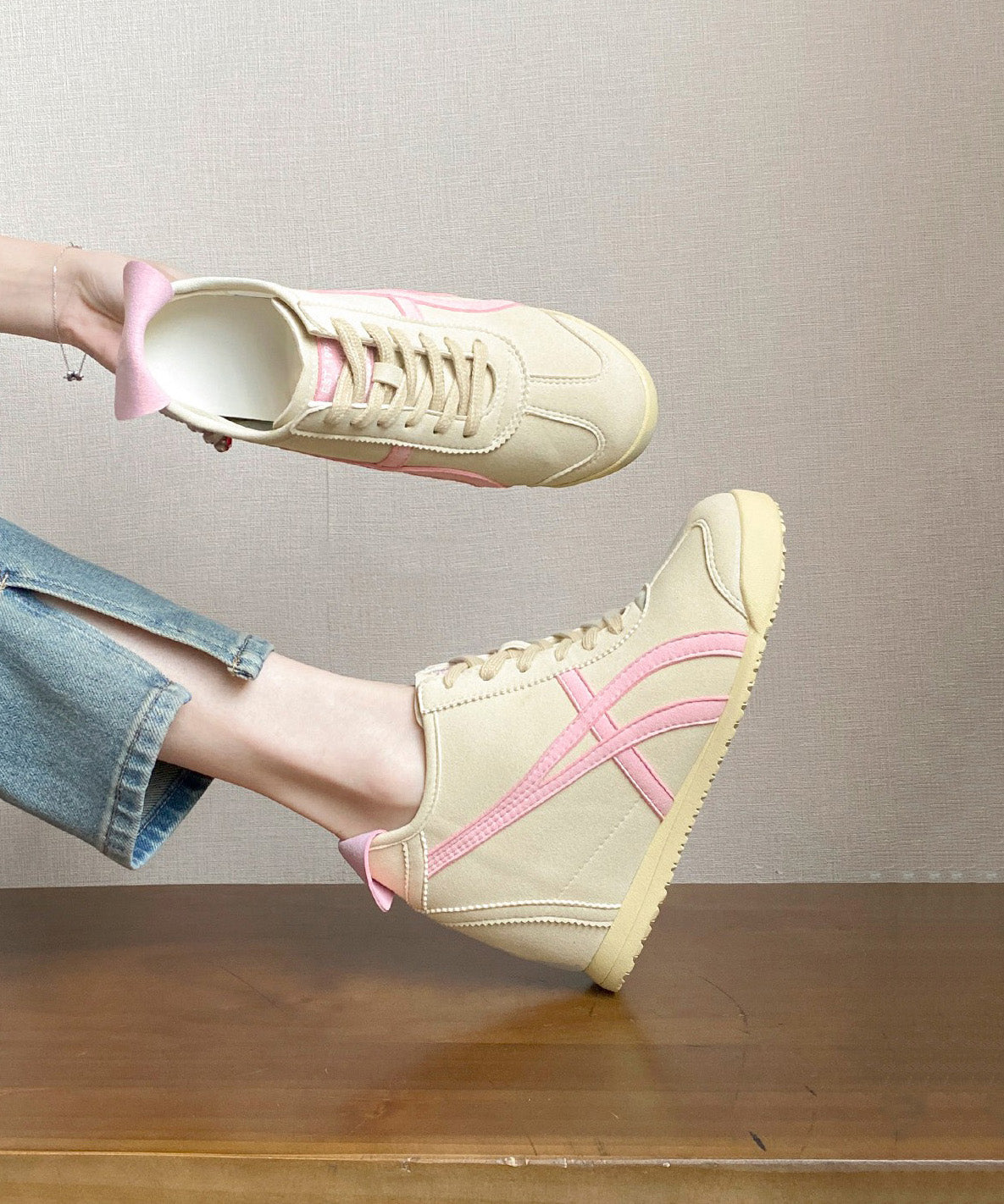 Splicing Wedge High Wedge Heels Shoes Pink Faux Leather