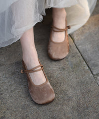 Retro Green Buckle Strap Splicing Soft Flat Shoes