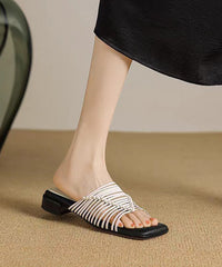 French Apricot Splicing Faux Leather Slide Sandals Peep Toe