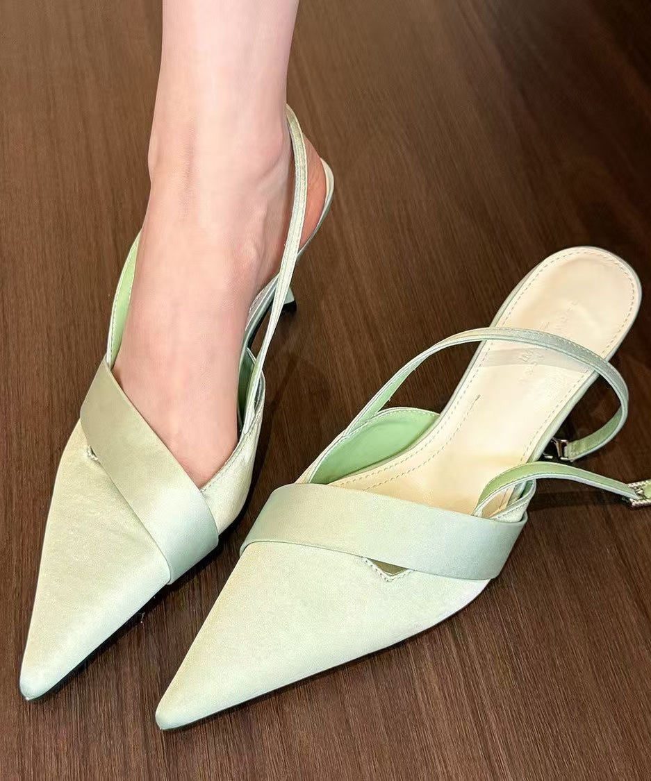 Green High Heel Sandals Satin Classy Splicing Pointed Toe