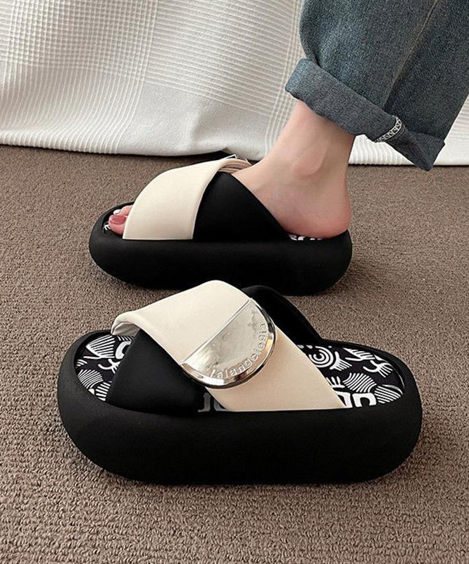 Pink Green Platform Faux Leather Splicing Slide Sandals