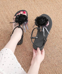 Black Floral Splicing Beach Thong Sandals