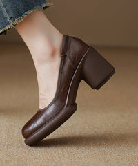 Chic Comfy Brown Cowhide Leather Embossed Loafer Shoes