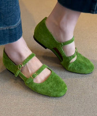 Casual Buckle Strap Splicing Flat Feet Shoes Green Suede