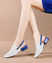 White Splicing Chunky Sandals Hollow Out Pointed Toe