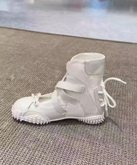 Bow Lace Up Splicing Flats Shoes Nude Faux Leather