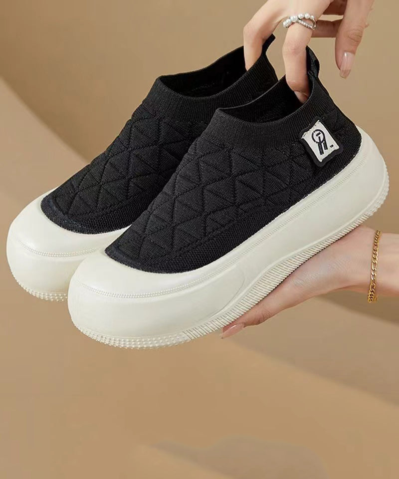 Splicing Comfy Platform Flat Shoes Coffee Cotton Fabric