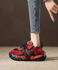 Red Suede Platform Flat Sport Shoes Splicing Lace Up