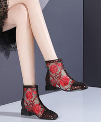 Blue Hollow Out Breathable Mesh Splicing Ankle Boots