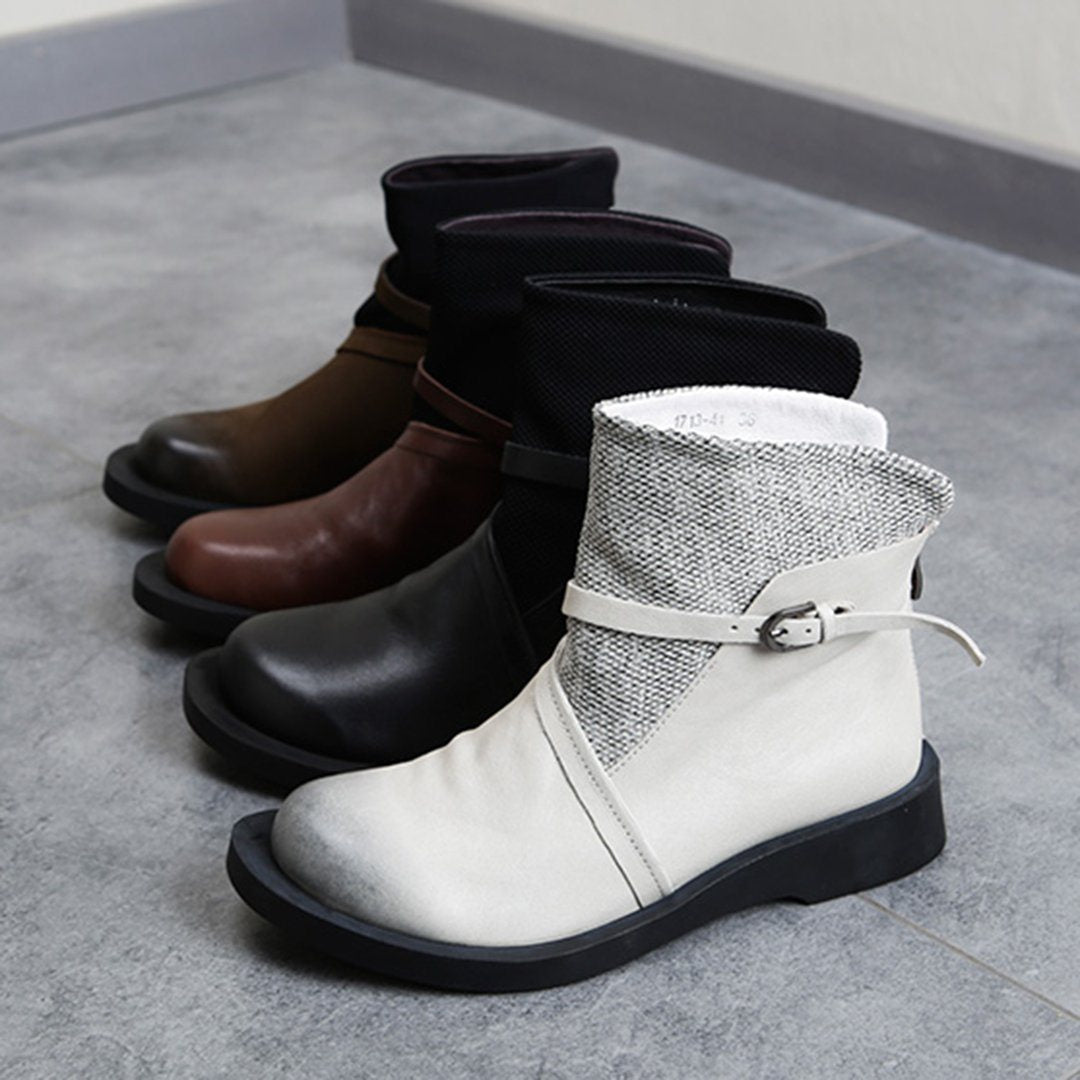 Cozy Vintage Leather Paneled Flats Martin Boots