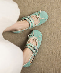Green Suede Bow Splicing Hollow Out Flat Feet Shoes