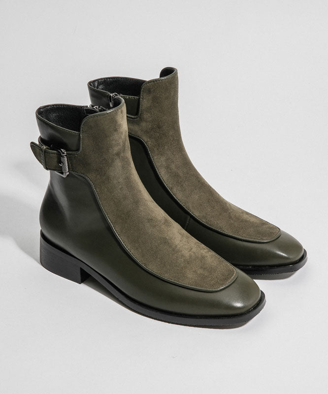 White Chunky Cowhide Leather Zippered Splicing Boots