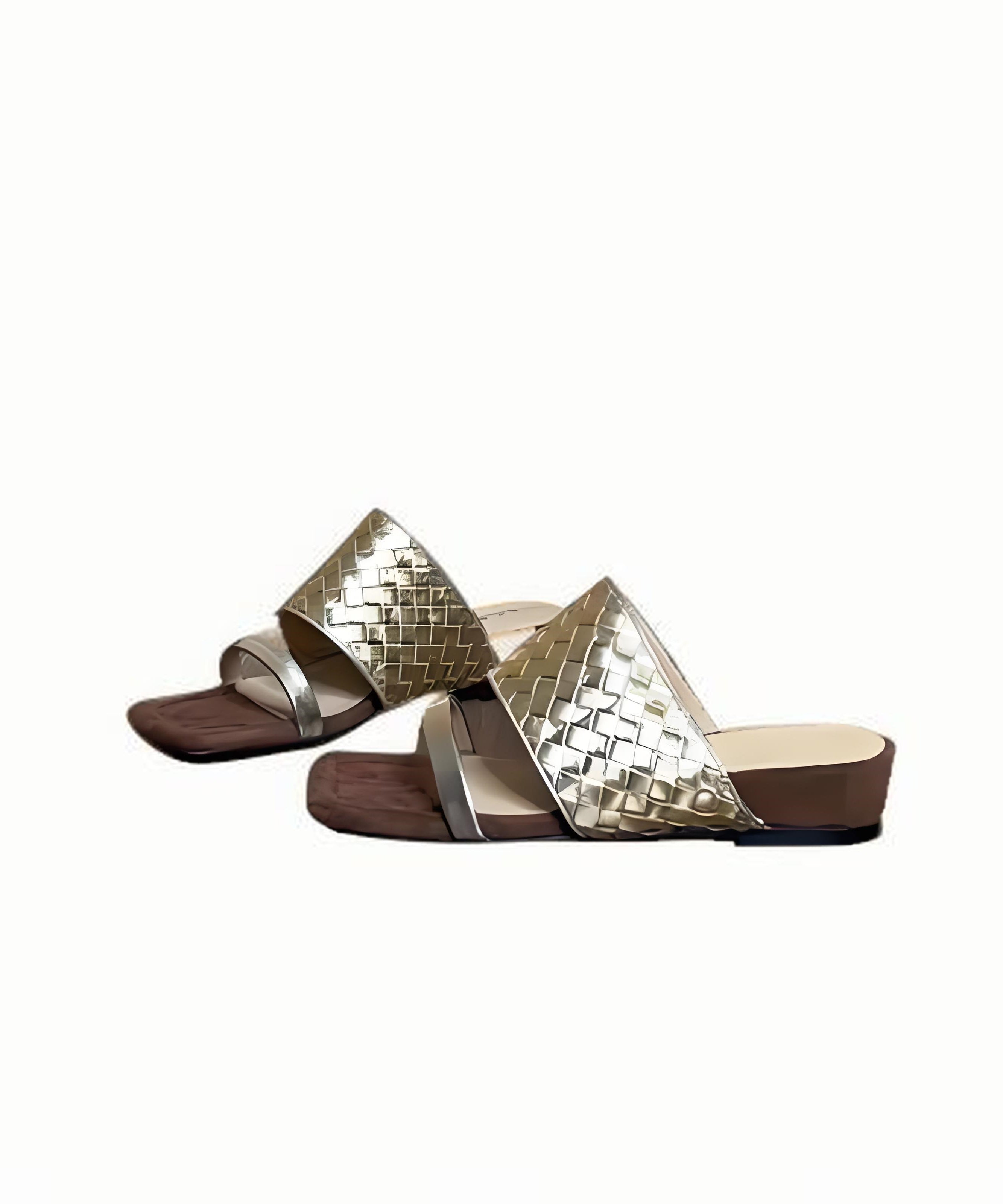 Gold Sheepskin Splicing Wedge Slide Sandals Peep Toe