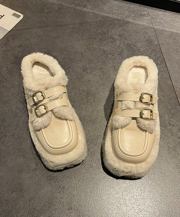 Beige Splicing Platform Teddy Slide Sandals