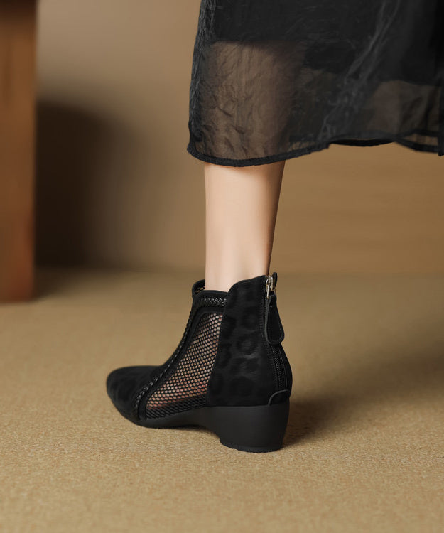 Handmade Splicing Chunky Boots Black Breathable Mesh