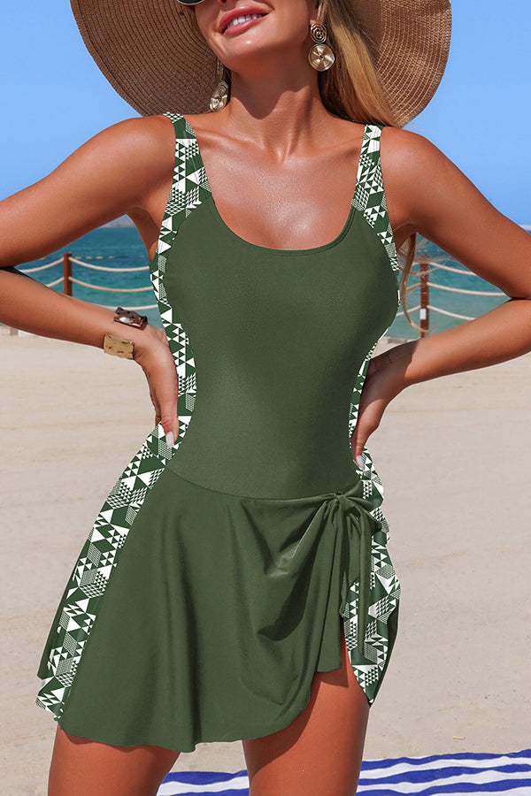 Patchwork Tie-up Stretch One-piece Swimsuit