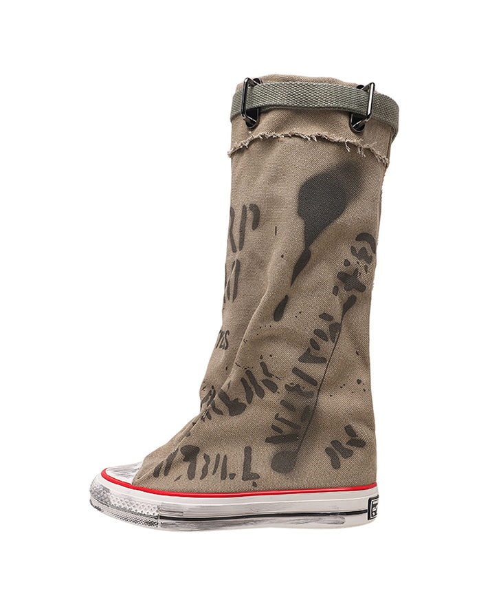 Khaki Canvas Graffiti Splicing Casual Boots