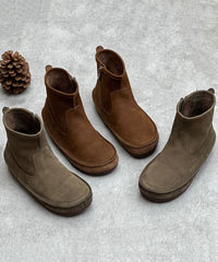 Chocolate Cowhide Leather Boots Zippered Vintage Ankle Boots