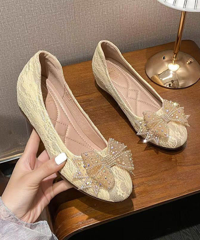 Apricot Embroidered Bow Lace Inner Height Shoes