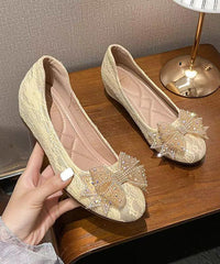 Apricot Embroidered Bow Lace Inner Height Shoes