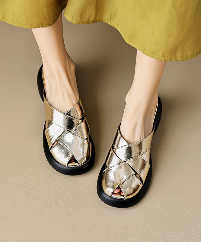 French Splicing Platform White Cowhide Leather Slide Sandals