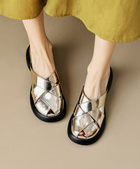 French Splicing Platform White Cowhide Leather Slide Sandals