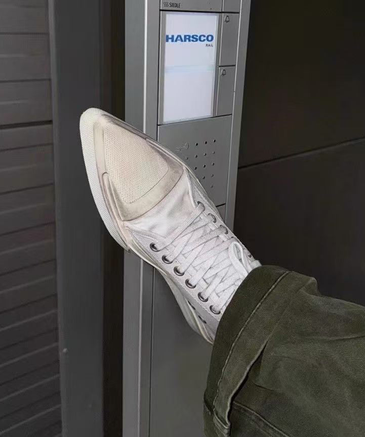 White Pointed Toe High Top Board Shoes Lace Up