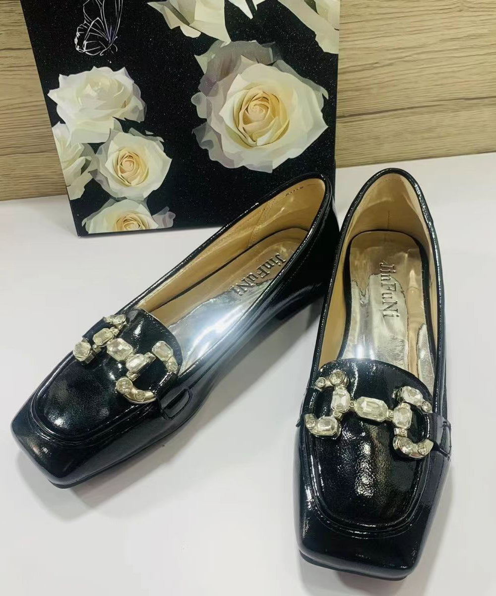 Rose Zircon Faux Leather Square Toe Flats