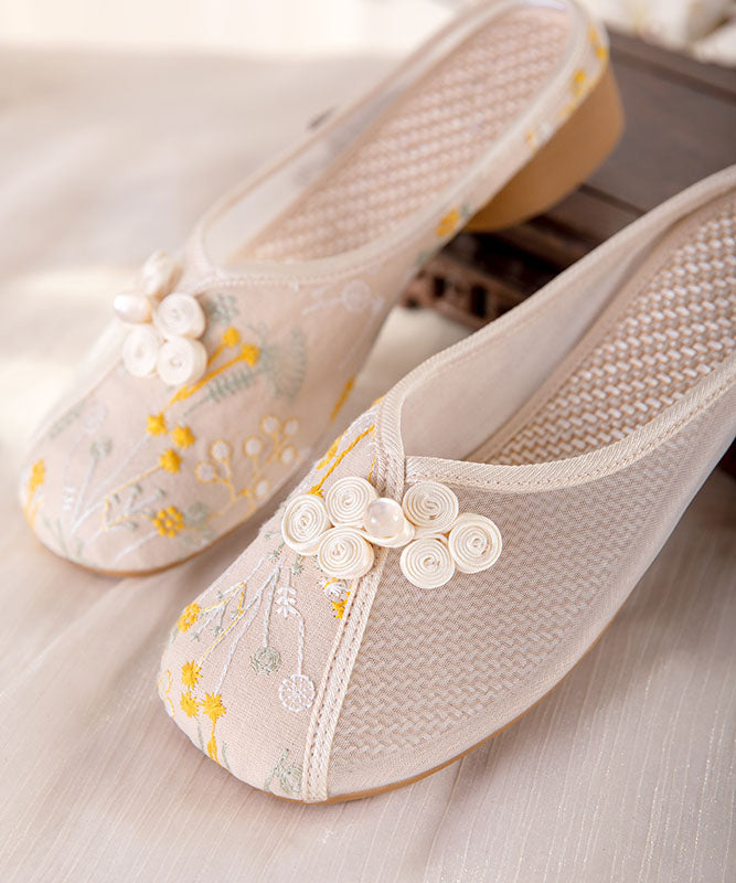 Beige Embroideried Slide Sandals Tulle Boho Splicing