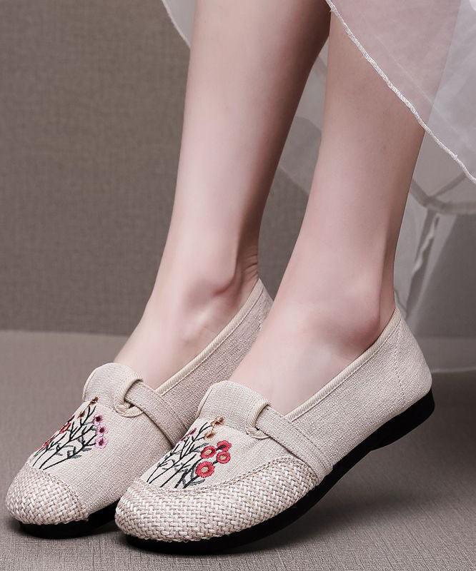 Casual Beige Embroideried Flat Shoes For Splicing Flat Feet Shoes