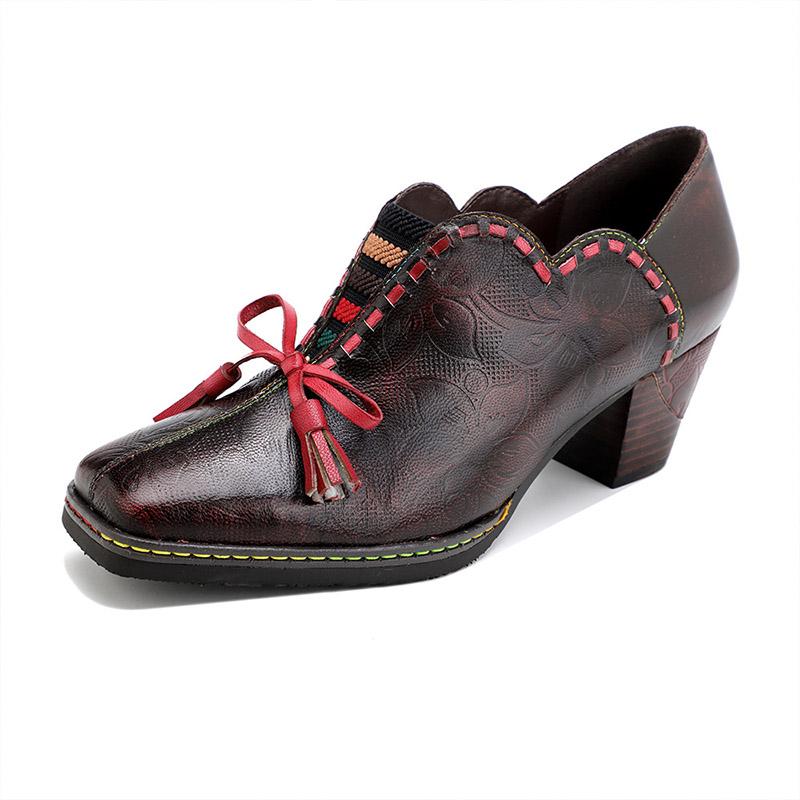 Vintage Leather Bowknot Casual Shoes