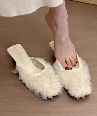 French Purple Tulle Wrinkled Kitten Slide Sandals