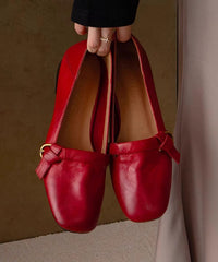 Red Chunky Shoes Cowhide Leather Comfy Splicing