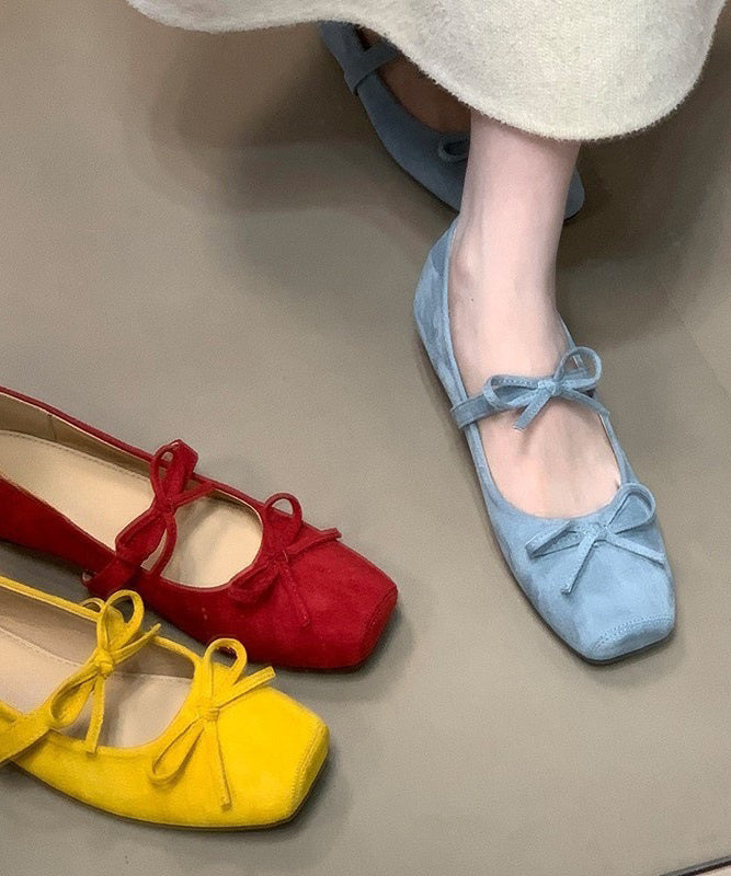 Chic Bow Splicing Flat Feet Shoes Yellow Suede