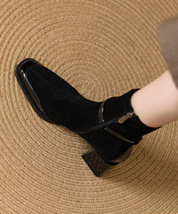 Brown Zippered Chunky Suede Elegant Splicing Boots