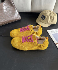 Boutique Green Lace Up Splicing Suede Flat Feet Shoes