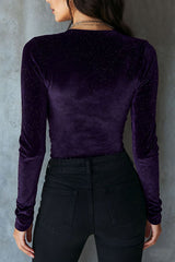 Velvet Sequined V-neck Long-sleeved Fitted Top