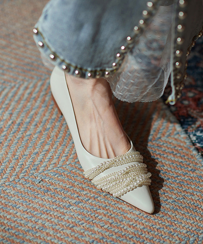 French Black Suede Flat Shoes Pointed Toe Splicing Nail Bead