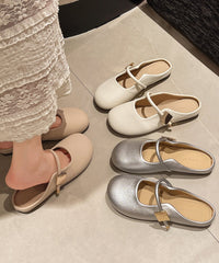 Casual Comfy Splicing Beige Faux Leather Slide Sandals