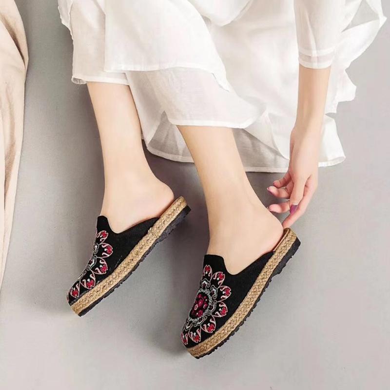 Embroidered Casual Flats Home Slippers