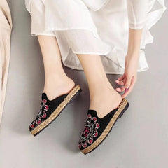 Embroidered Casual Flats Home Slippers