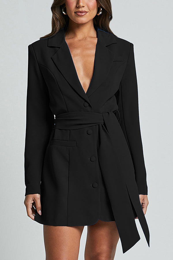 Pioneer Solid Color Lapel Long Sleeve Lace-up Blazer