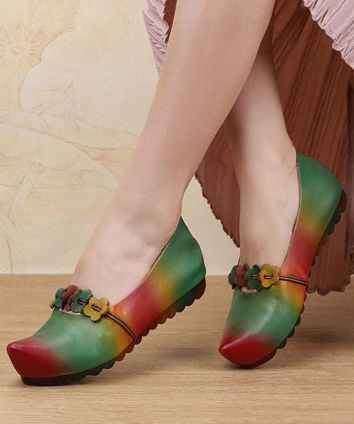 Soft Cowhide Leather Flats Splicing Handmade Retro